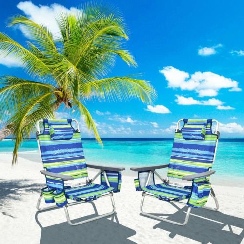 4-Pack 5-Position Outdoor Folding Backpack Beach Reclining Chair with Pillow 4-Pack 5-Position Outdoor Folding Backpack Beach Reclining Chair with Pillow